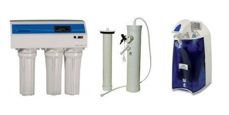 Sistema de produção de água: Osmose reversa, troca iônica e Milli-Q